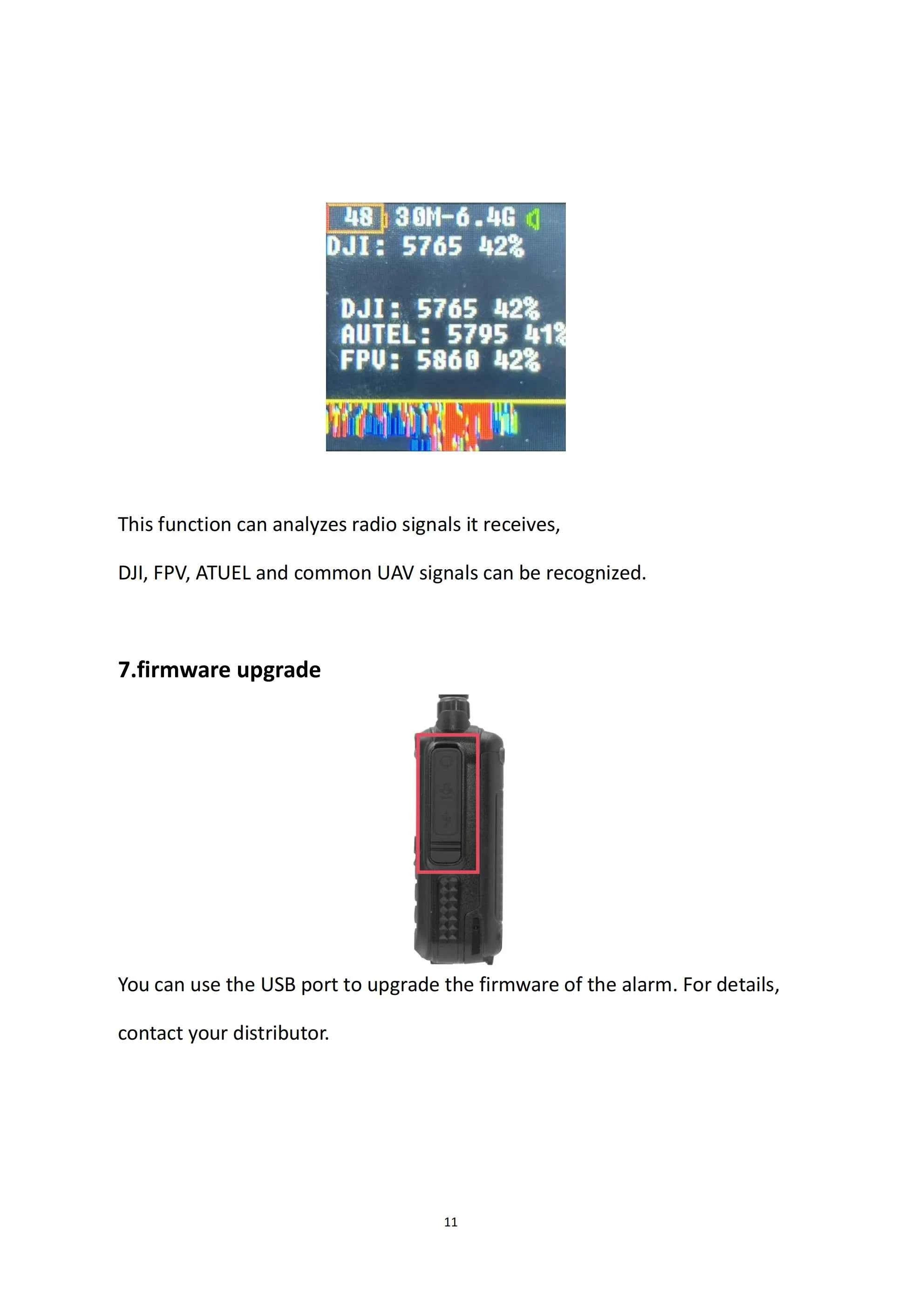 1-2km Drone Warning Equipment with 30-6400MHz Broadband Detection Supporting FPV Drone for DJI Road Communication