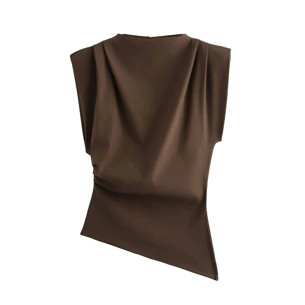 Fashion Shoulderless Top European American Style Simple Pleated Decorative New Top