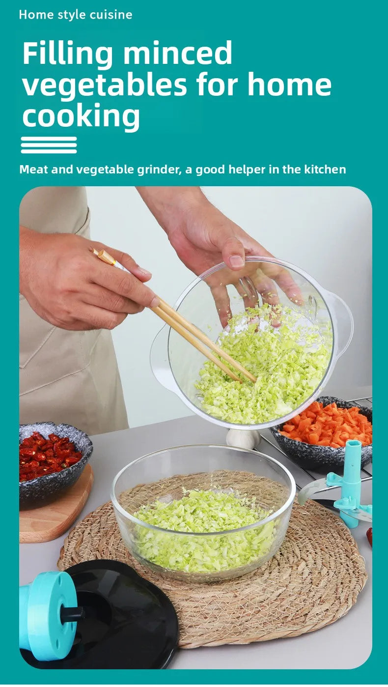 Handheld Vegetable Chopper Multifunction Kitchen Tool for Garlic Ginger Mincing Dicing Slicing with Large Capacity Container
