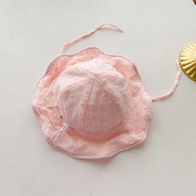Hollow Out Flower Baby Hat Summer Soft Cotton Breathable Bucket Hat For Newborn Sun Protection Adjustable Toddler Kid Panama Cap