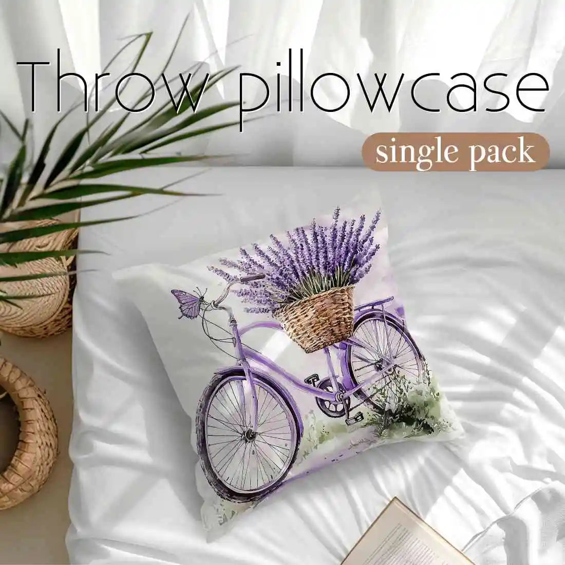 Home Decor Bedding Fantasy Lavender Bicycle Pattern Home Decor Pillowcase Living Room Sofa Polyester Cushion Cover