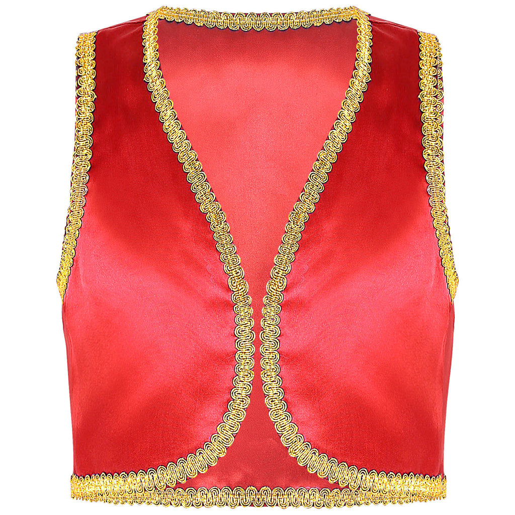 Children Boys Arabian Prince Costume Genies Vest Open Front Golden Genies Waistcoat for Party Halloween Cosplay Fancy Dress Up