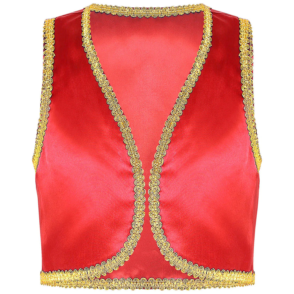 Children Boys Arabian Prince Costume Genies Vest Open Front Golden Genies Waistcoat for Party Halloween Cosplay Fancy Dress Up