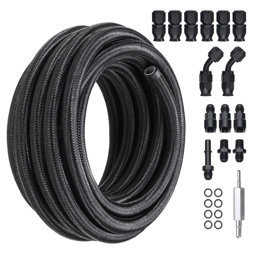 6AN 25 FT Fuel Line Kit with 5/16\" Nylon Stainless Steel Braided PTFE Fuel Hose E85/Oil/Gas/Diesel Fit Air Intake Hoses & Pipes