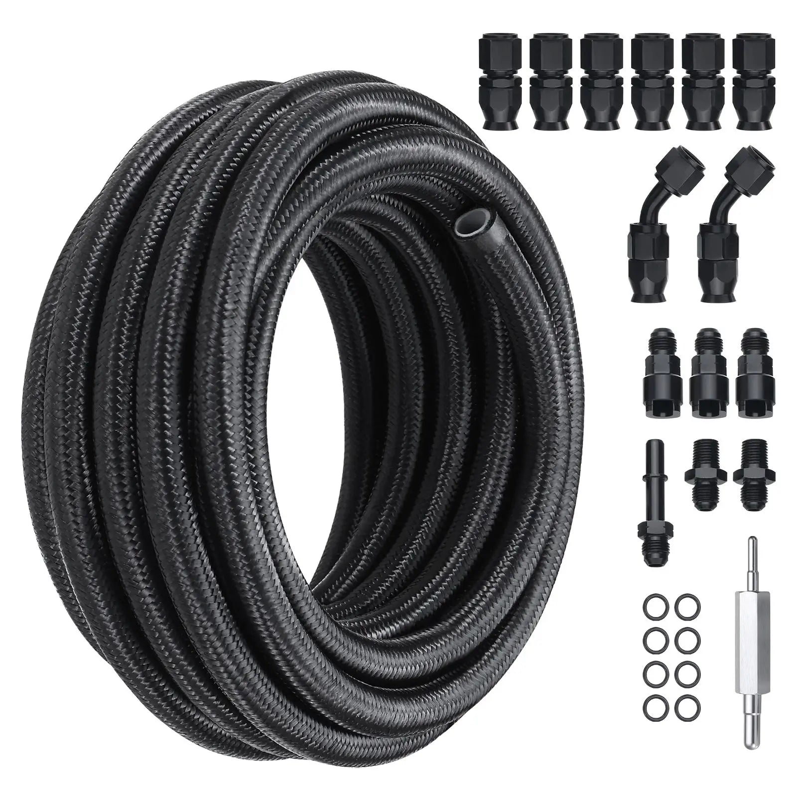 6AN 25 FT Fuel Line Kit with 5/16\" Nylon Stainless Steel Braided PTFE Fuel Hose E85/Oil/Gas/Diesel Fit Air Intake Hoses & Pipes