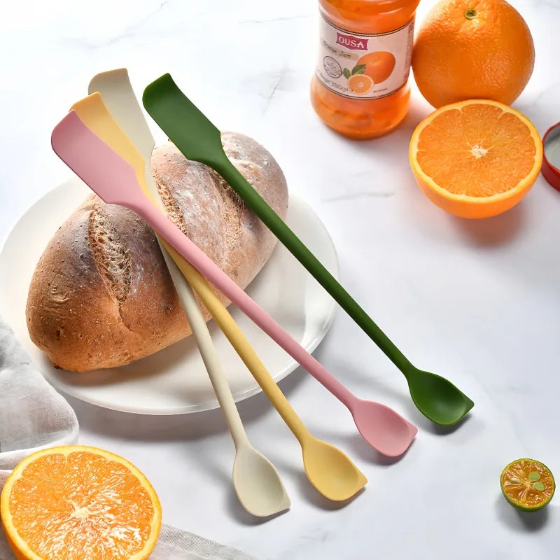 Multifunctional Silicone Scraper, Mini Double Headed 2-in-1 Fruit Jam Cosmetic Bottle Spatula Spoon Kitchen Cooking Baking Tools