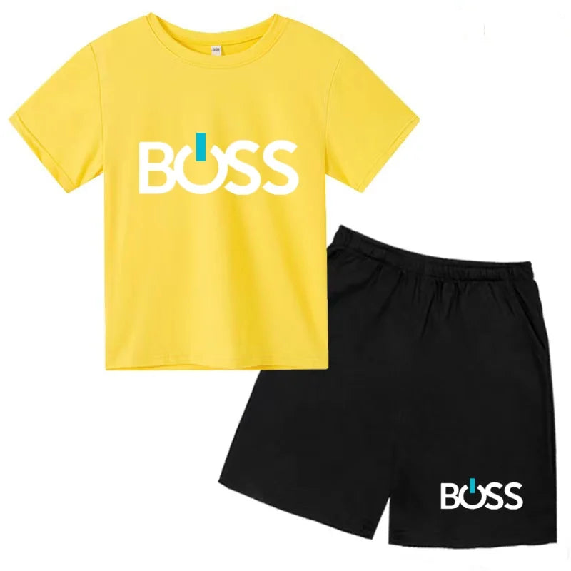 Kids Summer Sportswear 3-12 Years New Letter Fashion T-shirt Coat Boys Girls Toddler Short-sleeved+Shorts Casual Cool Sports Set
