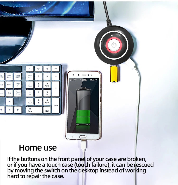 TEUCER Computer Desktop Switch Button With Dual USB Audio Desktop Host External Start Button Paste Type Swich