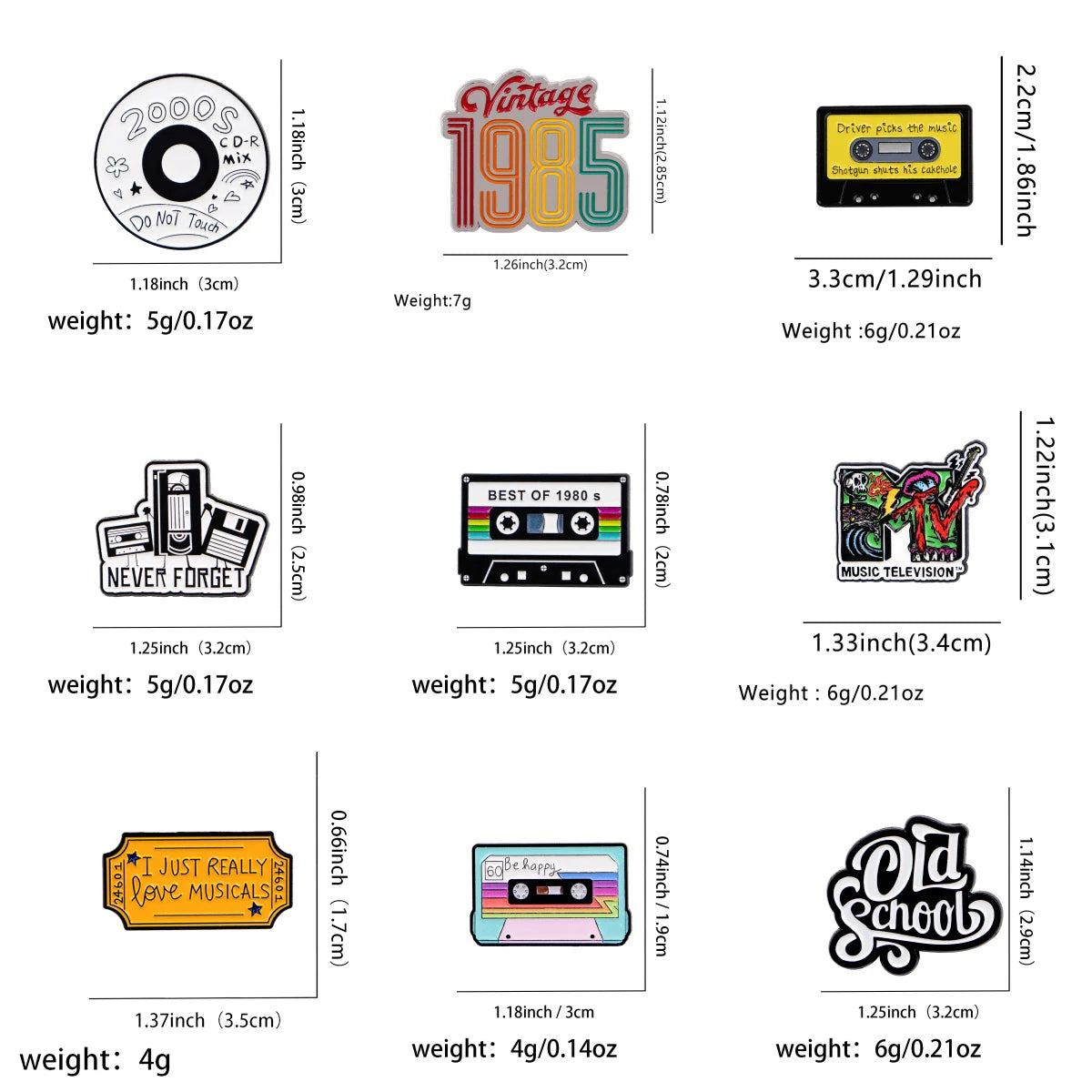 Vintage 1985 Brooch Creative Tape Enamel Pins Music TV Lapel Pin For Backpack Clothing Accessories Metal Badge Jewelry Gift