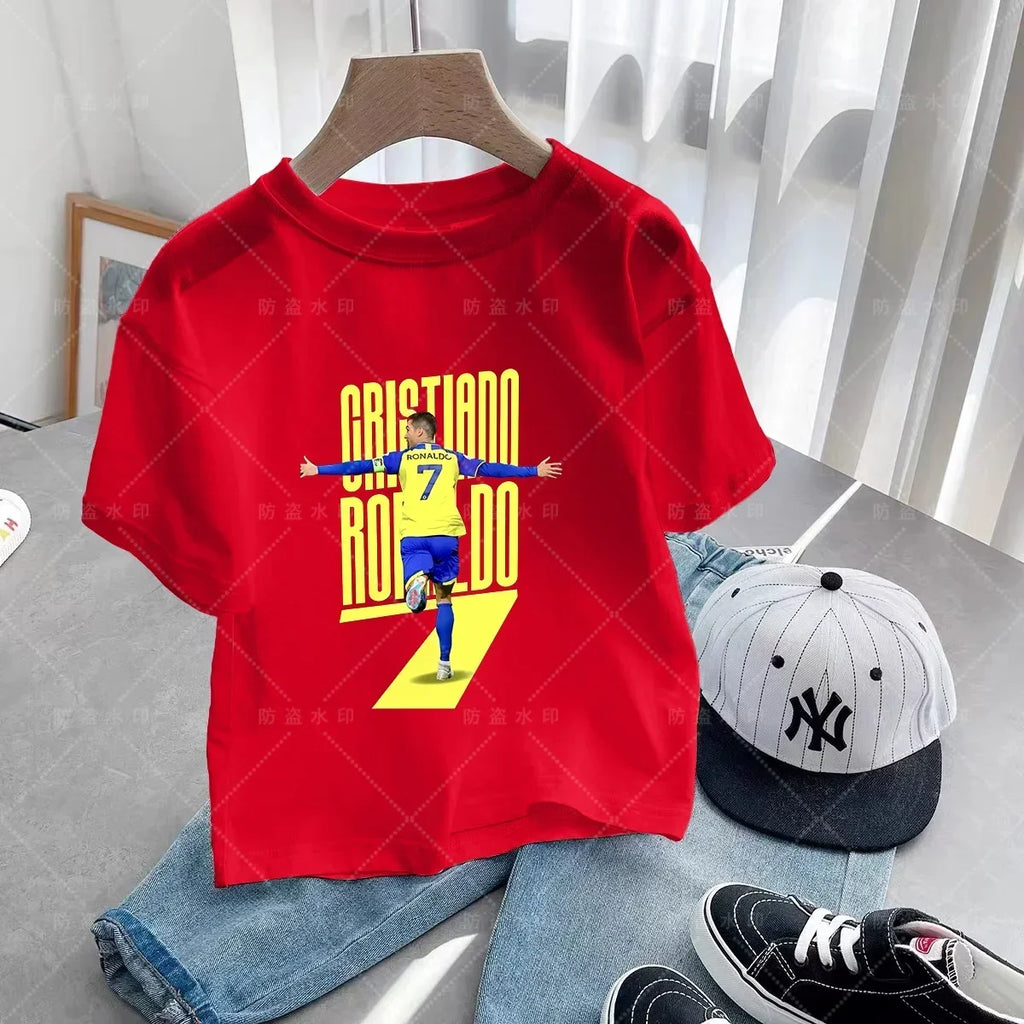 New Summer CR7 Print Cotton Boys Girls T-shirt Cristiano Ronaldo Clothing Fashion Outdoor Casual Fashion Sports Tees Top Tshirt
