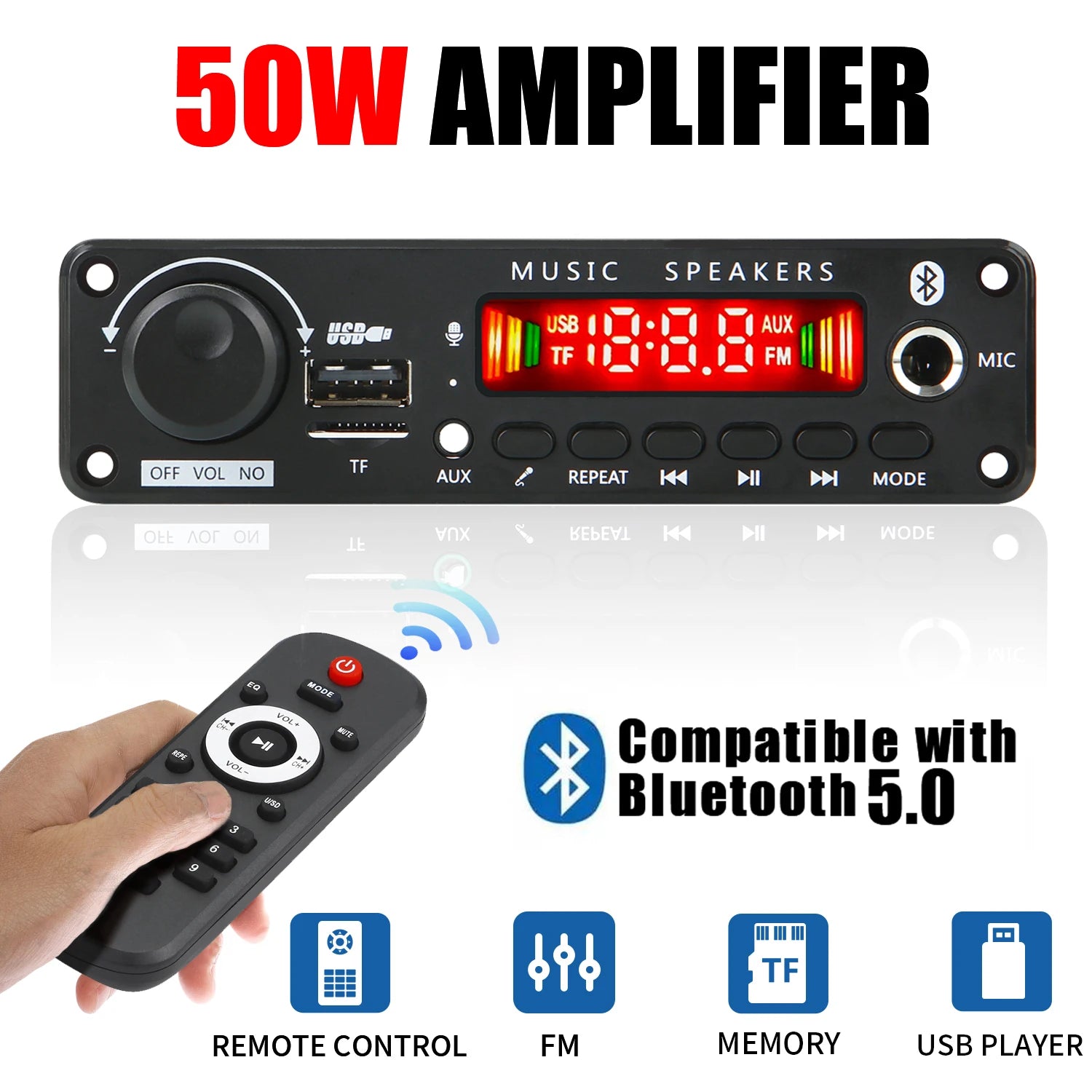 NEW 200W  Amplifier Bluetooth DIY MP3 WAV Decoder Board DC 12V 100W  Wireless Car USB MP3 Player TF Card Slot USB FM with Mic