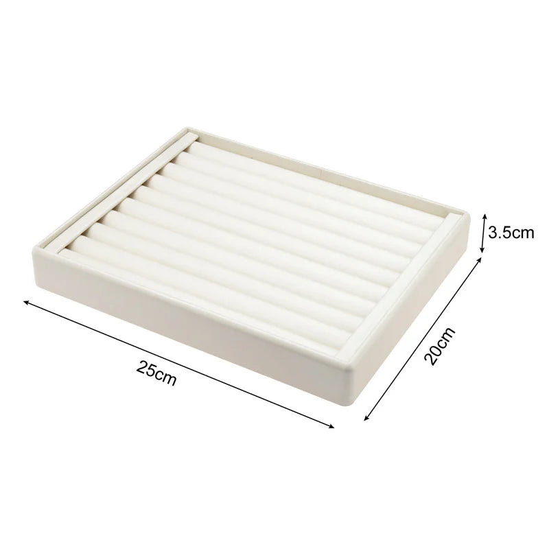Stackable Leather Ring & Earring Tray - 25x20cm Black White Storage Box with Lid - Jewelry Organizer