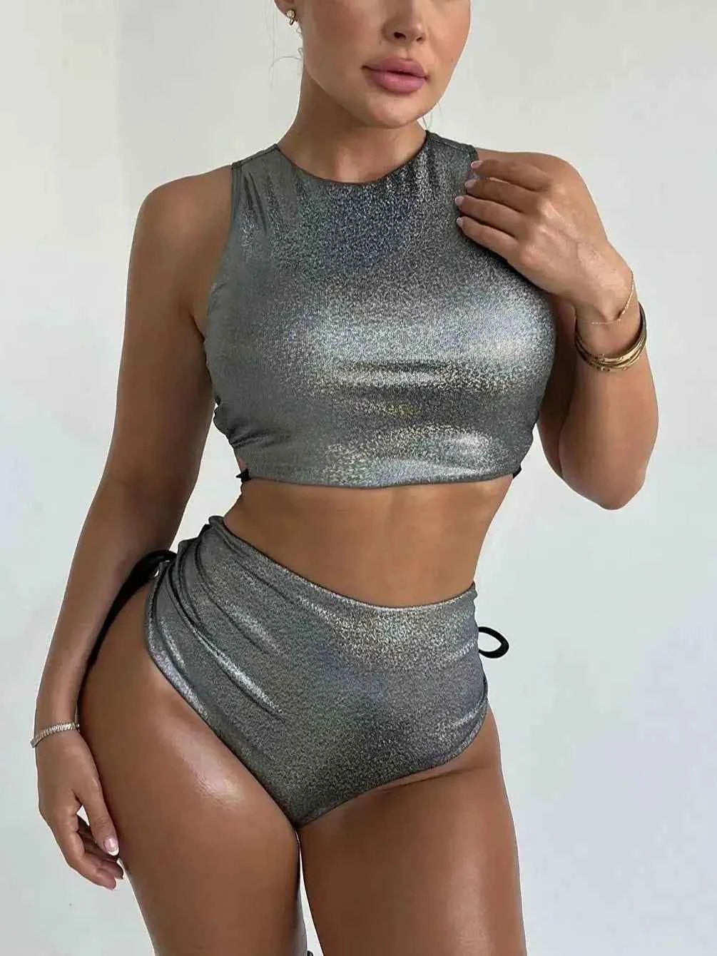 European and American swimsuit women's dark laser strap sexy bikini foreign trade points swimsuit