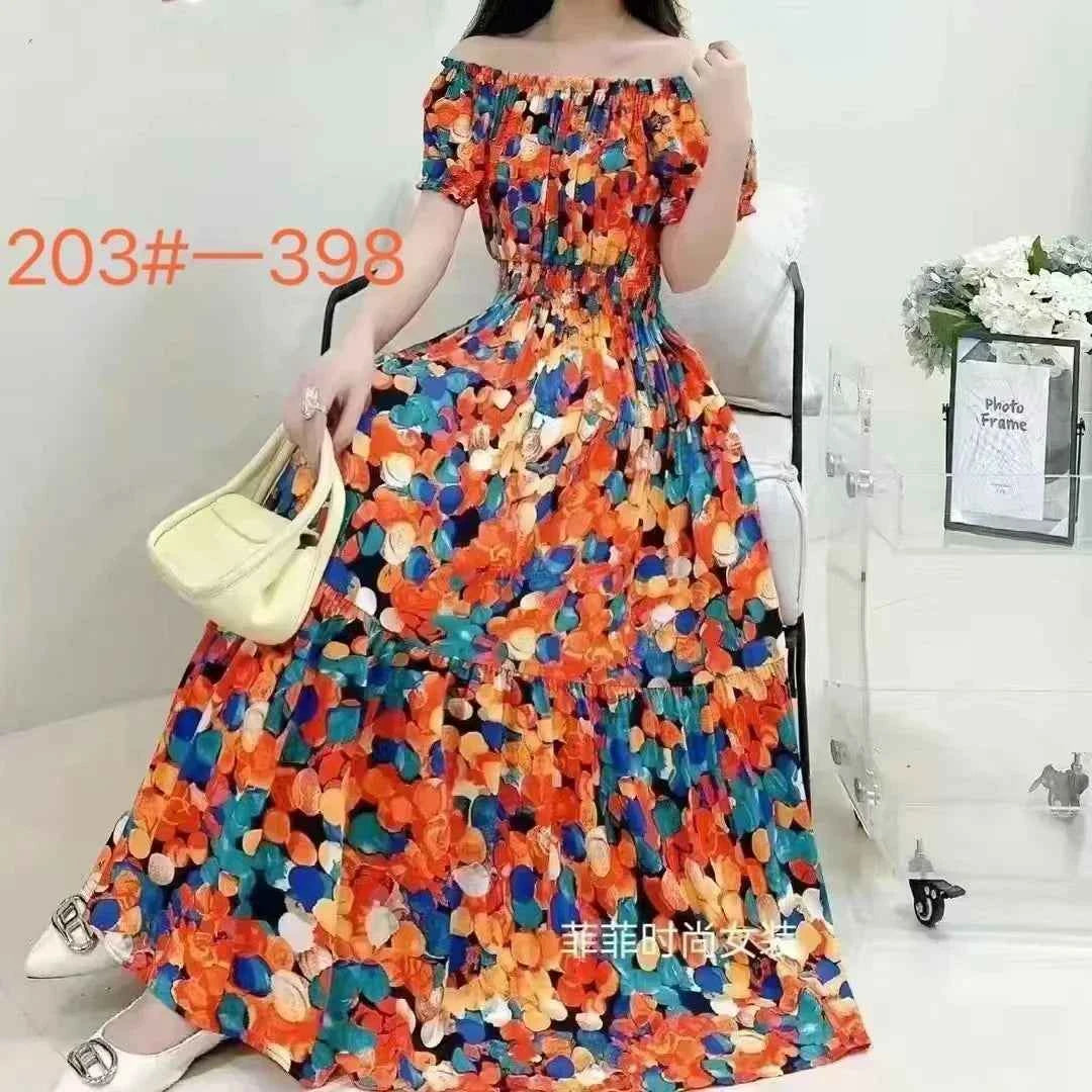 Long Maxi Dress Women Clothing Spring Summer Bohemian Holiday Beach Korean Style Floral Vintage Slim Vestidos Robe Dresses Boho