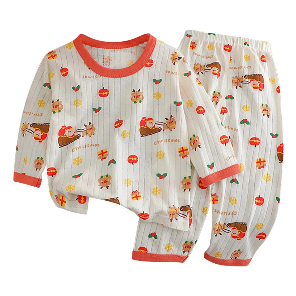 Summer Kids Cotton Pajama Sets Long Sleeve Pants Suitable Baby Gentle Nighttime Comfortable Sleepwear in Air Conditioned Rooms