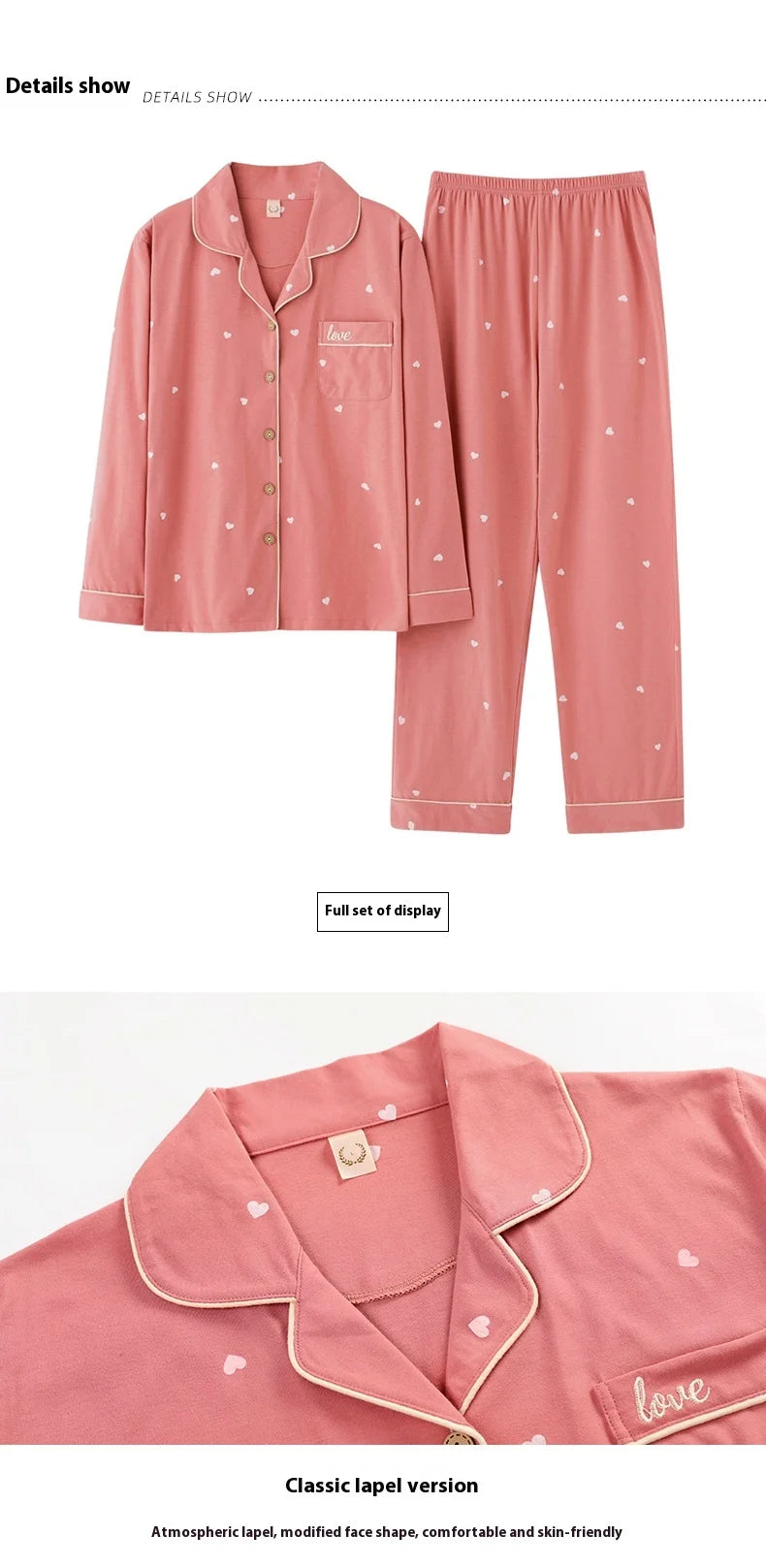 Cotton Pajamas Large Size Autumn Winter Long-Sleeved Home Wear Night Wear Woman Sexy Cardigan Love Pink Large Square Sleepwear