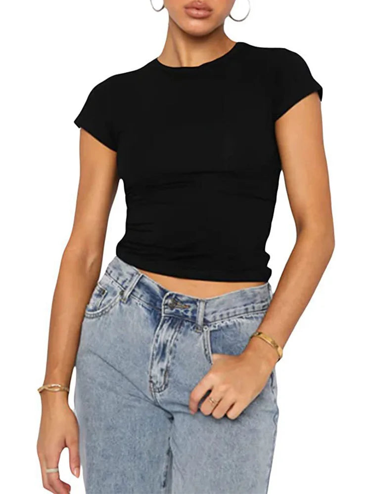 y2k Clothes crop tops Summer 2024 Vintage Harajuku T-shirts Solid Color Aesthetic Clothing Women Tube Tops