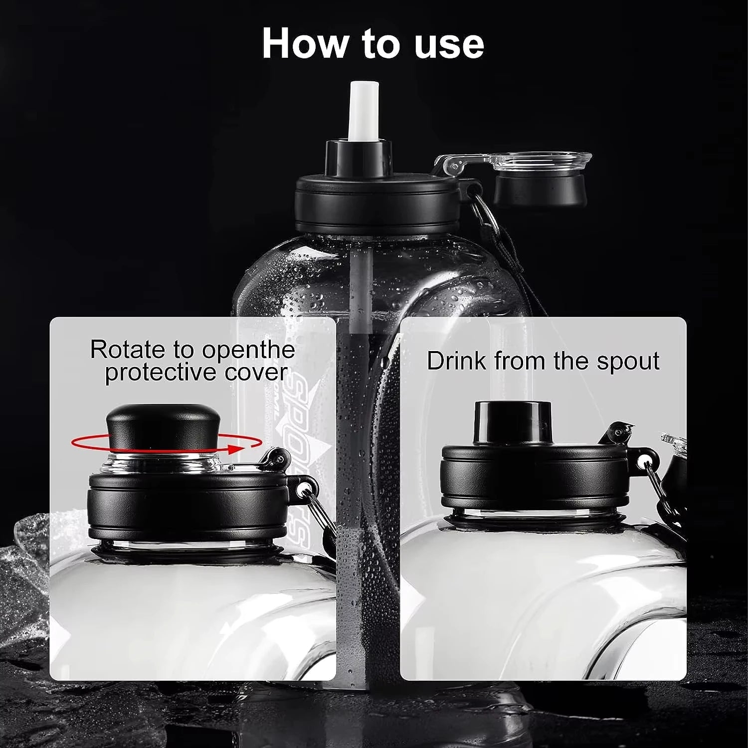 Large Capacity Water Bottle with Straw  & Strap Portable Handle BPA Free Eco-Friendly Perfect for Outdoor Sports and Fitness