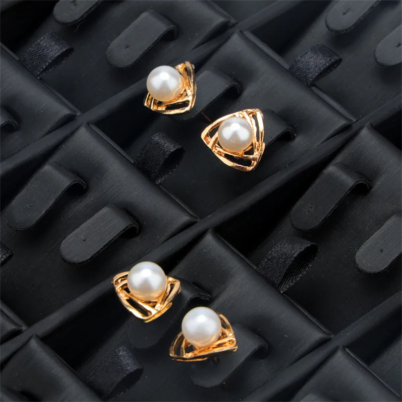 Stackable Leather Ring & Earring Tray - 25x20cm Black White Storage Box with Lid - Jewelry Organizer