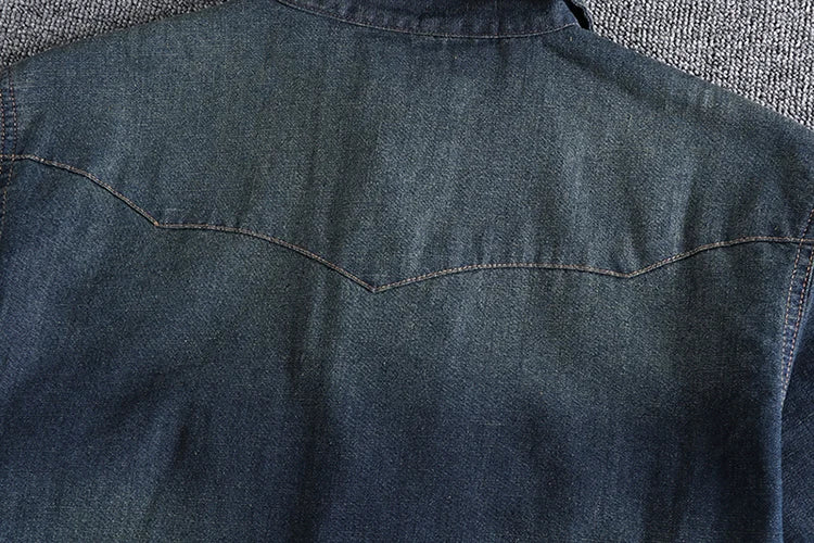 Summer New American Retro Short Sleeve Lapel Denim Cargo Shirt Men's Fashion Pure Cotton Washed Old Multi-pocket Casual Blouses