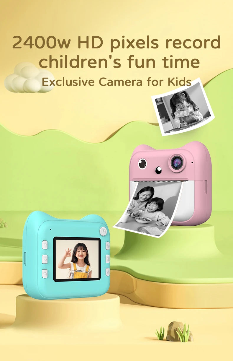 Kids Photo Camera Printer Mini Thermal Print Camera Children Digital Video Camera Toy Gifts for 4-12 Years Kids Girls Boys