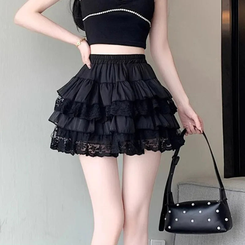 Short skirt white lace cake skirt skirt skirt female summer high waist thin a line skirt princess puffy skirt