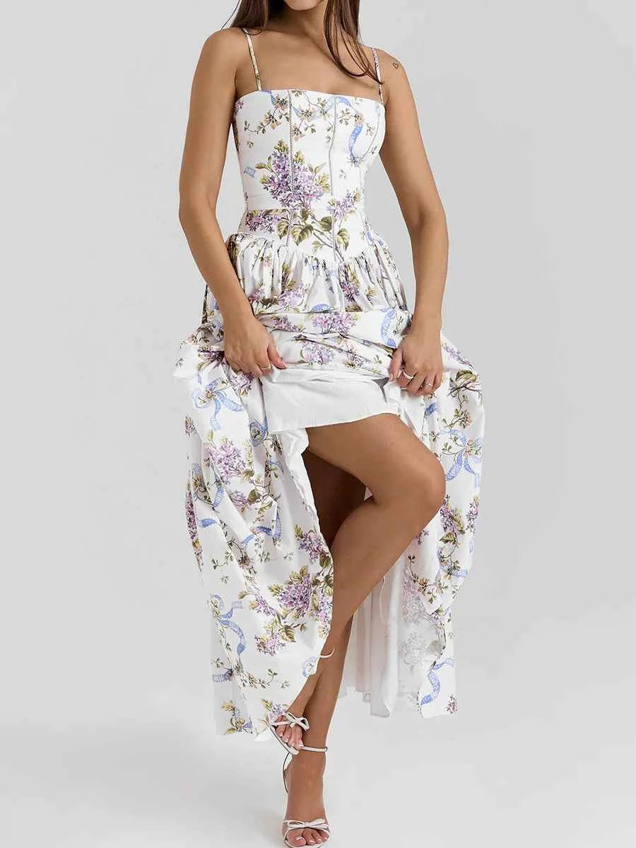 Suninheart Summer Clothes for Women Midi Elegant Dress 2025 New Arrivals White Floral Print Holiday Dress