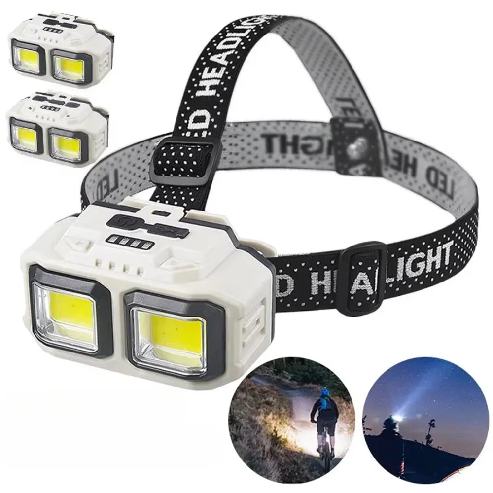 Powerful COB Headlamp Torch USB Rechargeable Flashlight Headlight Waterproof Head Light Camping Fishing Mining Light Lamp Torch