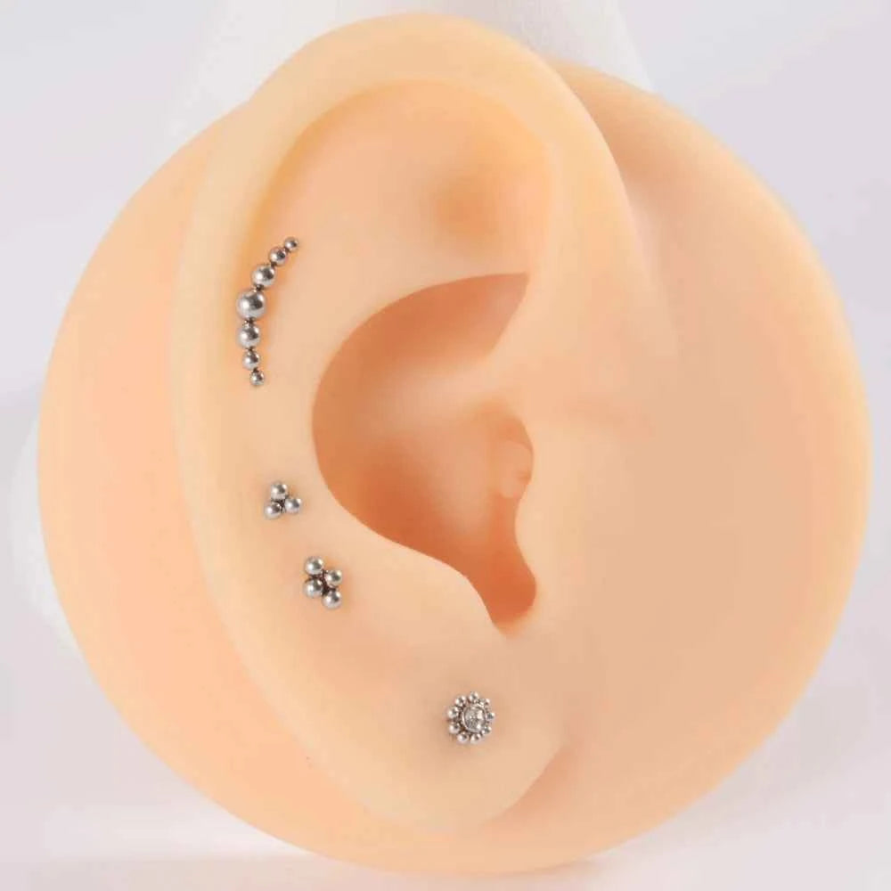 1PC Surgical Steel  Silver Color Labret Flat Base Ear Studs Crystal Cluster Helix Tragus Cartilage Piercing Jewelry 16G