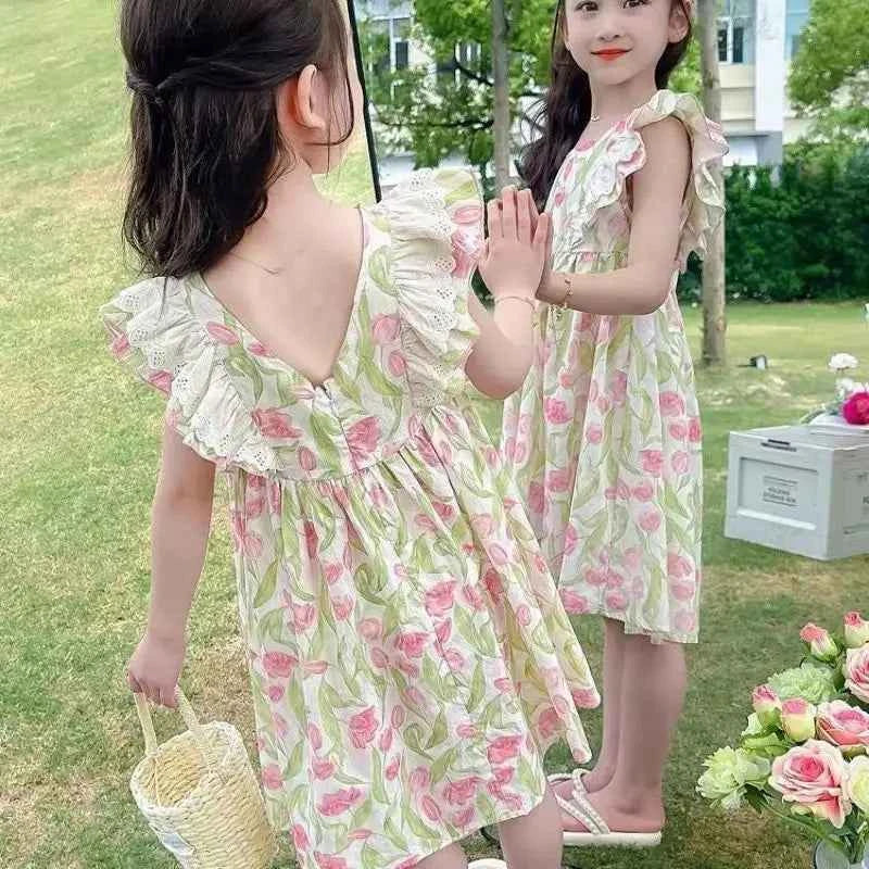 Girls Dress Summer Clothes Hanfu Fashion Children's Vintage Net Yarn Dress Kids Girls Dresses for School Wedding of 12 Years Old
