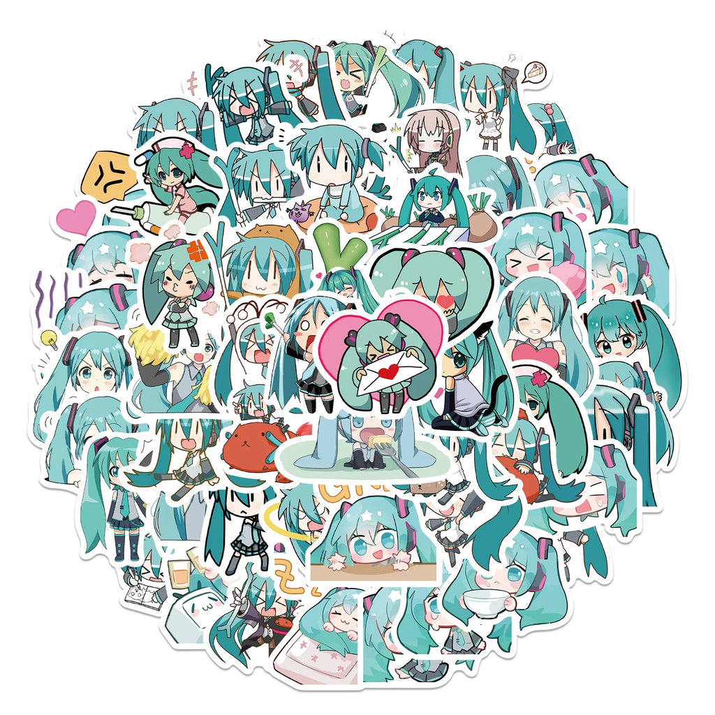 50PCS Cartoon Chibi Cute Miku Graffiti Stickers for Luggage Laptop Ipad Skateboard Gift Mobile Phone Car Stickers