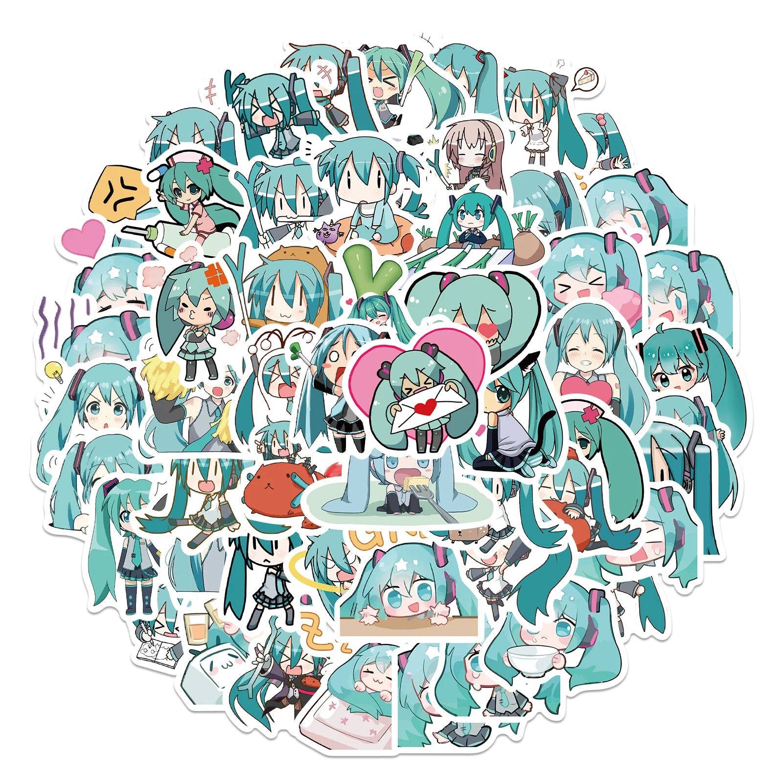 50PCS Cartoon Chibi Cute Miku Graffiti Stickers for Luggage Laptop Ipad Skateboard Gift Mobile Phone Car Stickers