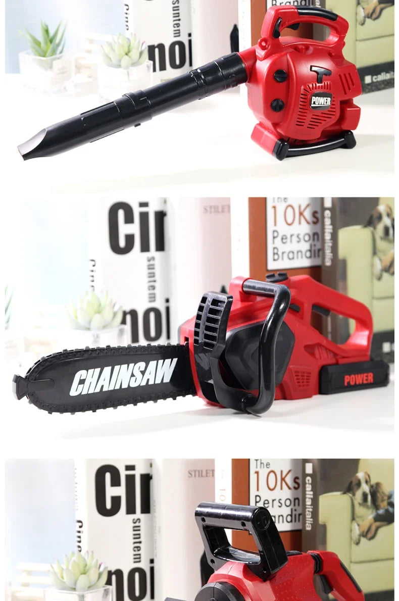 Children Electric Toolbox Pretend Play Toys Baby Simulation Tools Repair Lawn Mower Saw Hair Dryer Toy Maintenance Tool for Kid