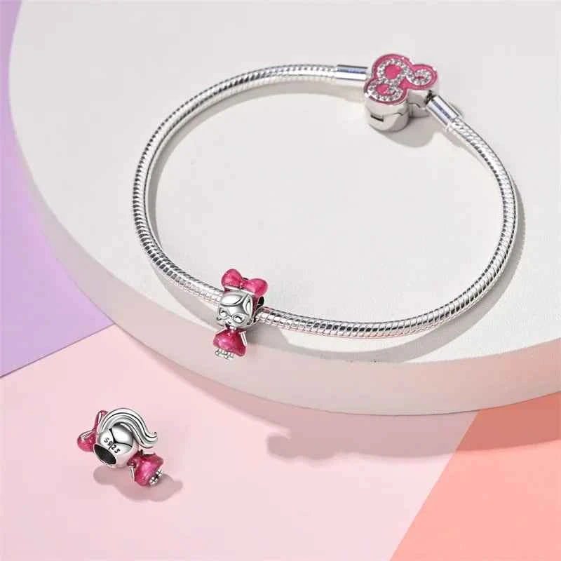 925 Silver Pink Princess Skirt Butterfly High Heels Fashion Bag Charms Beads Fit Pandach 925 Original Bracelets Fine DIY Jewelry