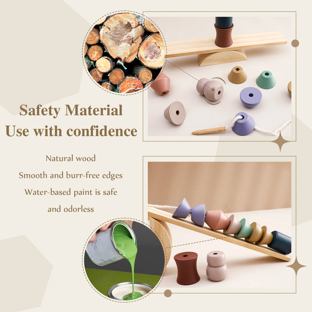 Baby Threading Toy Outer Space Wooden Seesaw Toy Blocks Board Games Montessori Hands-on Ability Educational Children Blocks Gift