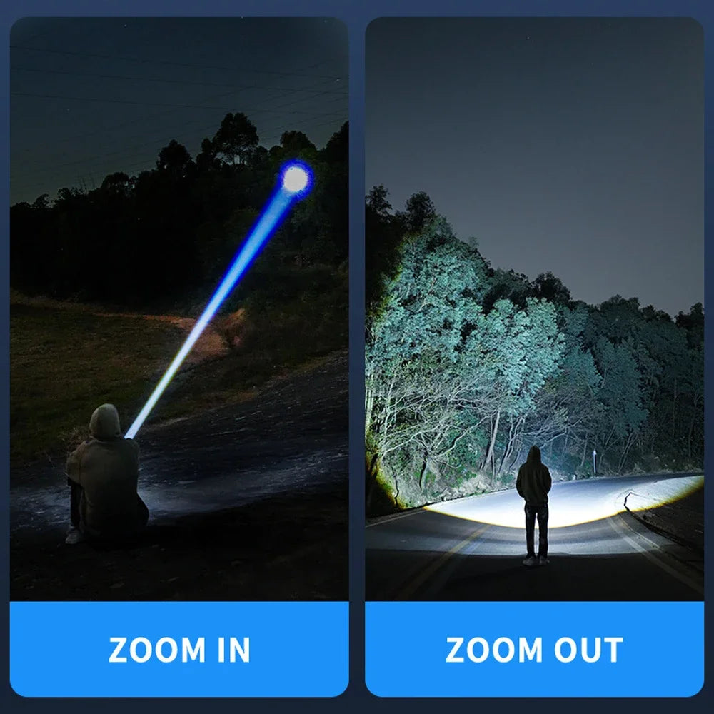 High Power Led Flashlights Very Strong Tactical Torch with Clip 6 Modes USB Rechargeable Camping Fishing Emergency Zoom Lantern