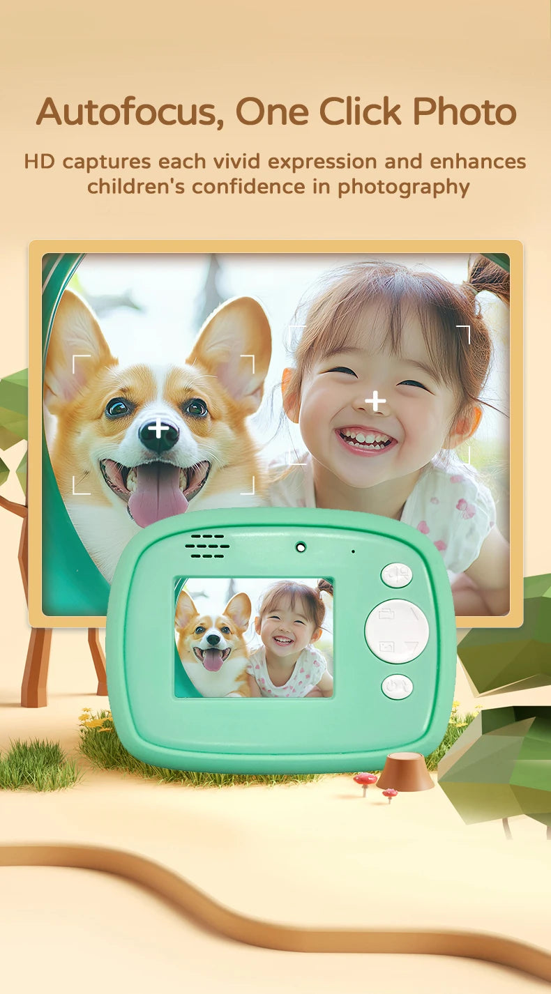 Kids Camera Instant Print 1080P HD Toddler Digital Video Camera 2.4-Inch Toy for Girls Boys Age 3-12 Christmas Birthday Gift