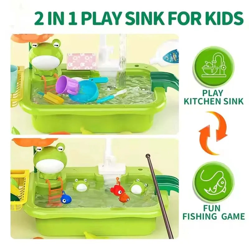 Kids Kitchen Sink Duck Toy Electric Dishwasher Play Set With Running Water Pretend Food Fisher Role Play Gift For Girls And Boys