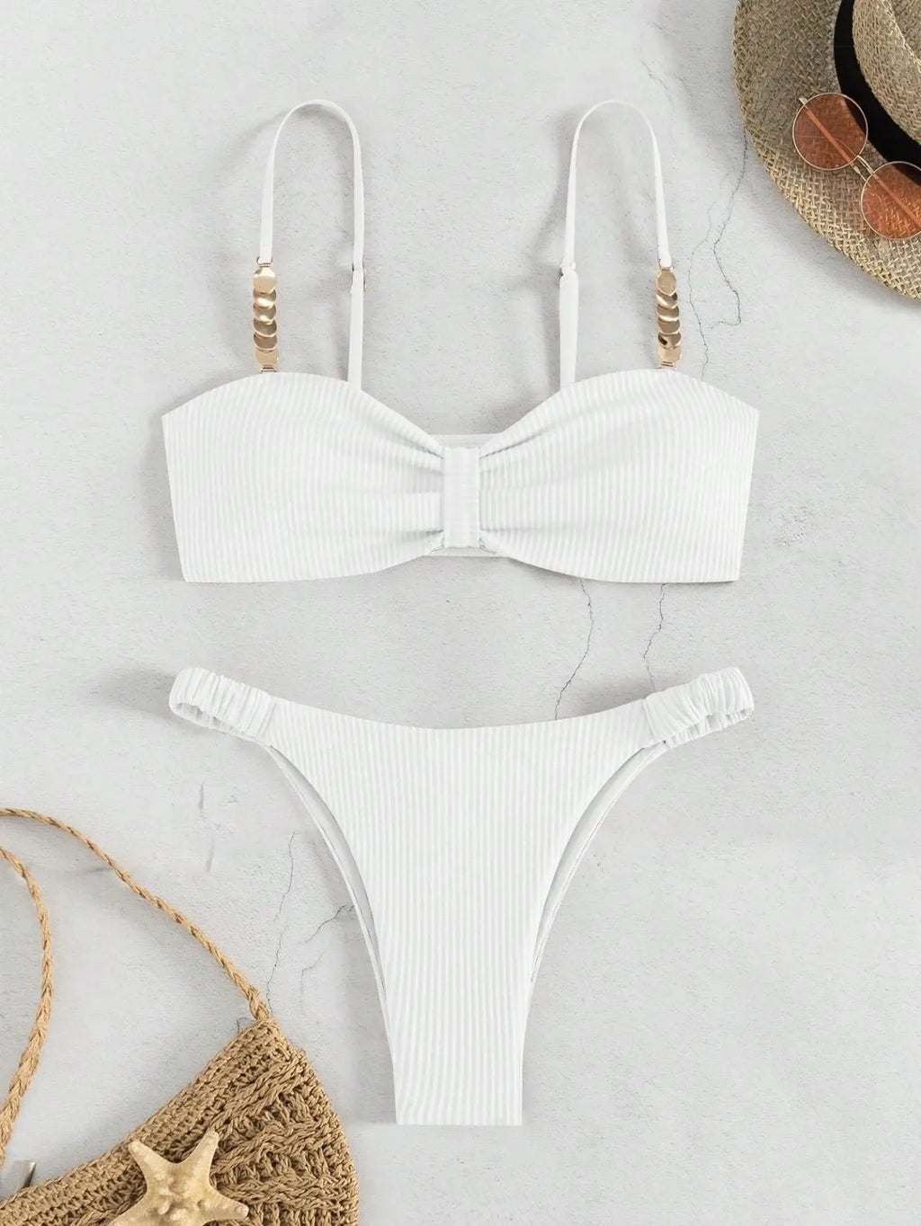 Sexy Front Bow Push Up Bikini Set 2026 Women Metal Strap Hollow Out Bra Pleate Thong Swimsuit Summer Bathing Suit White Swimwear
