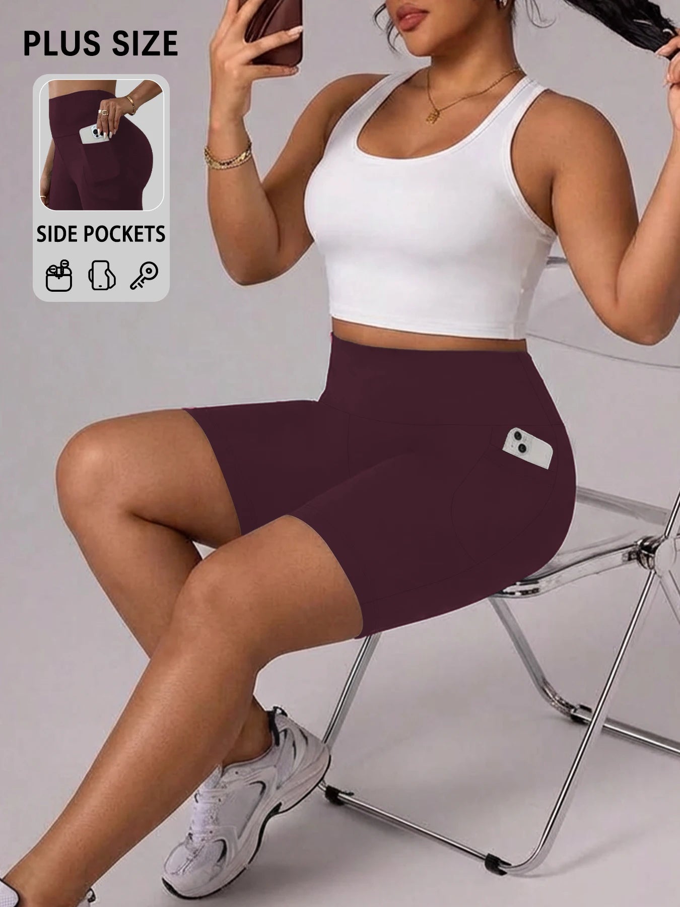 Plus Size Women Athletic Shorts with Pockets.5 Inch High Waisted Biker Super Soft Tummy Control No See Through