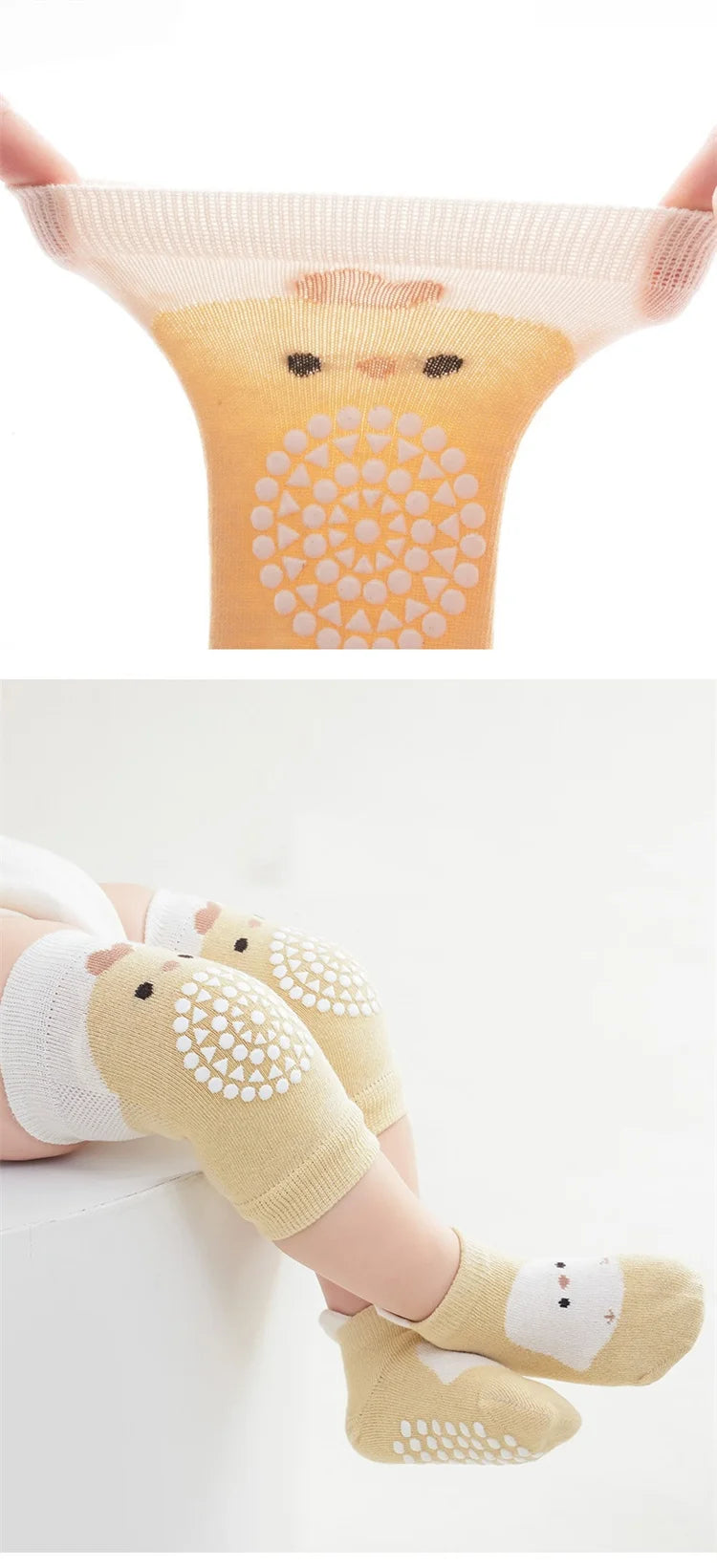 Kids Baby Anti-slip Cartoon Knee Pads Socks Sets Thin Cotton Mesh Crawling Knit Knee Pads Infant Toddler Floor Socks For 0-3 Yrs