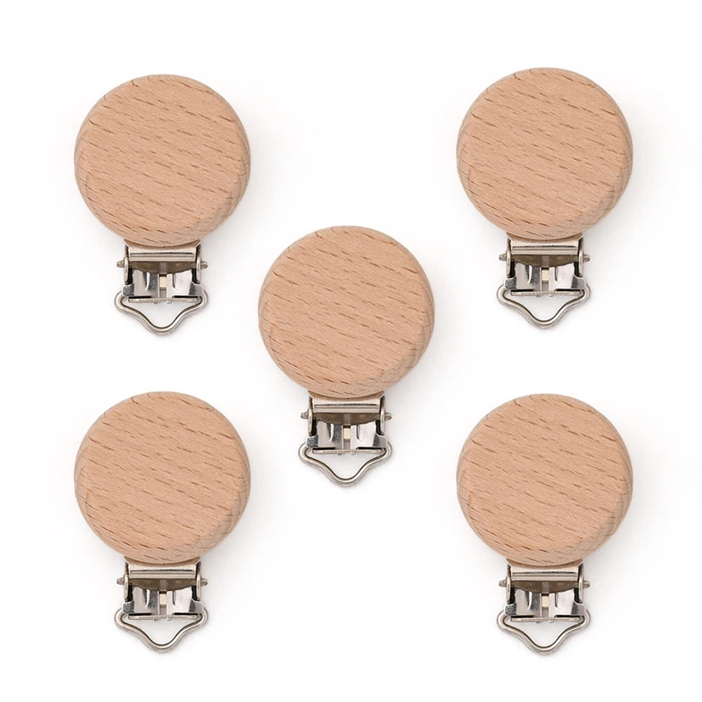 10Pcs Wooden Baby Pacifier Holder Metal Clip Beech Baby Pacifier Clips Chain Accessories Wooden Teether Toy BPA Free