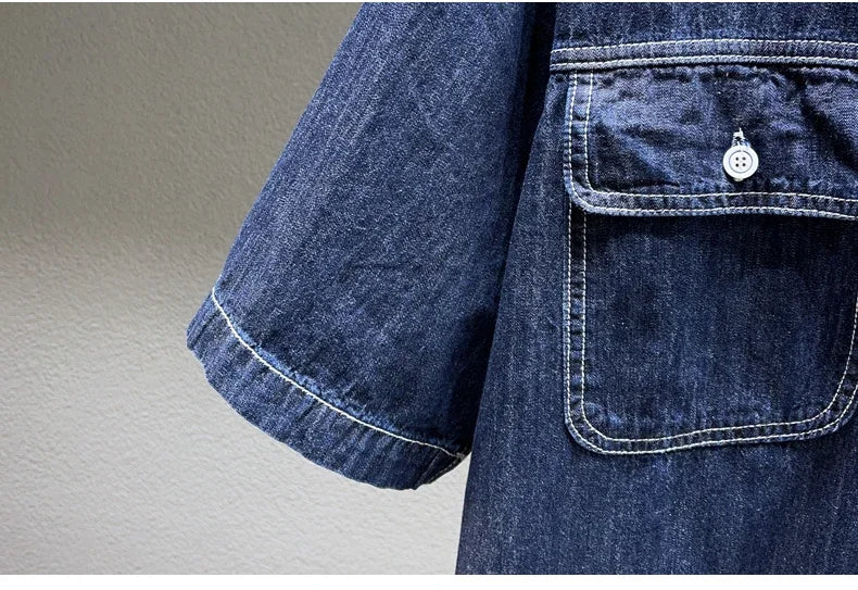 Summer New Men's Denim Short-sleeved Shirt Retro Large Size Tooling Loose Casual Denim Tops All-match 7XL 8XL