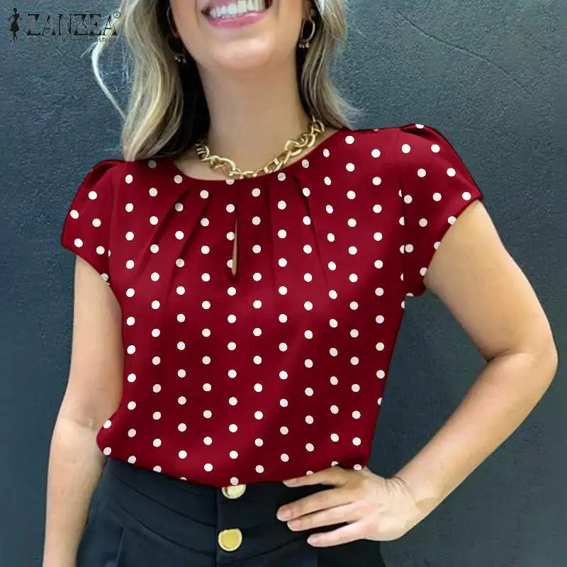 2024 Summer Tunic Tops ZANZEA Women Short Sleeve Polka Dots Blouse Work Holiday Shirt Casual O Neck Blusas Female Chemise Mujer
