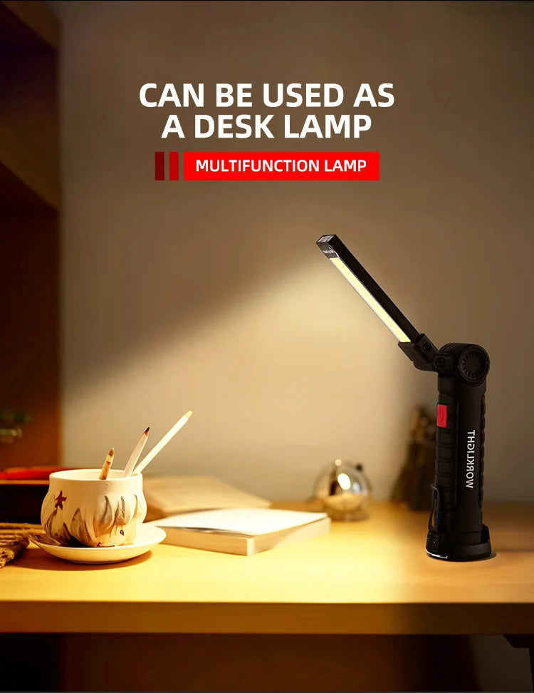 USB Rechargeable Camping LED Flashlight Work Light Magnet and Hook Waterproof Lighting Mode Suitable for Night Work