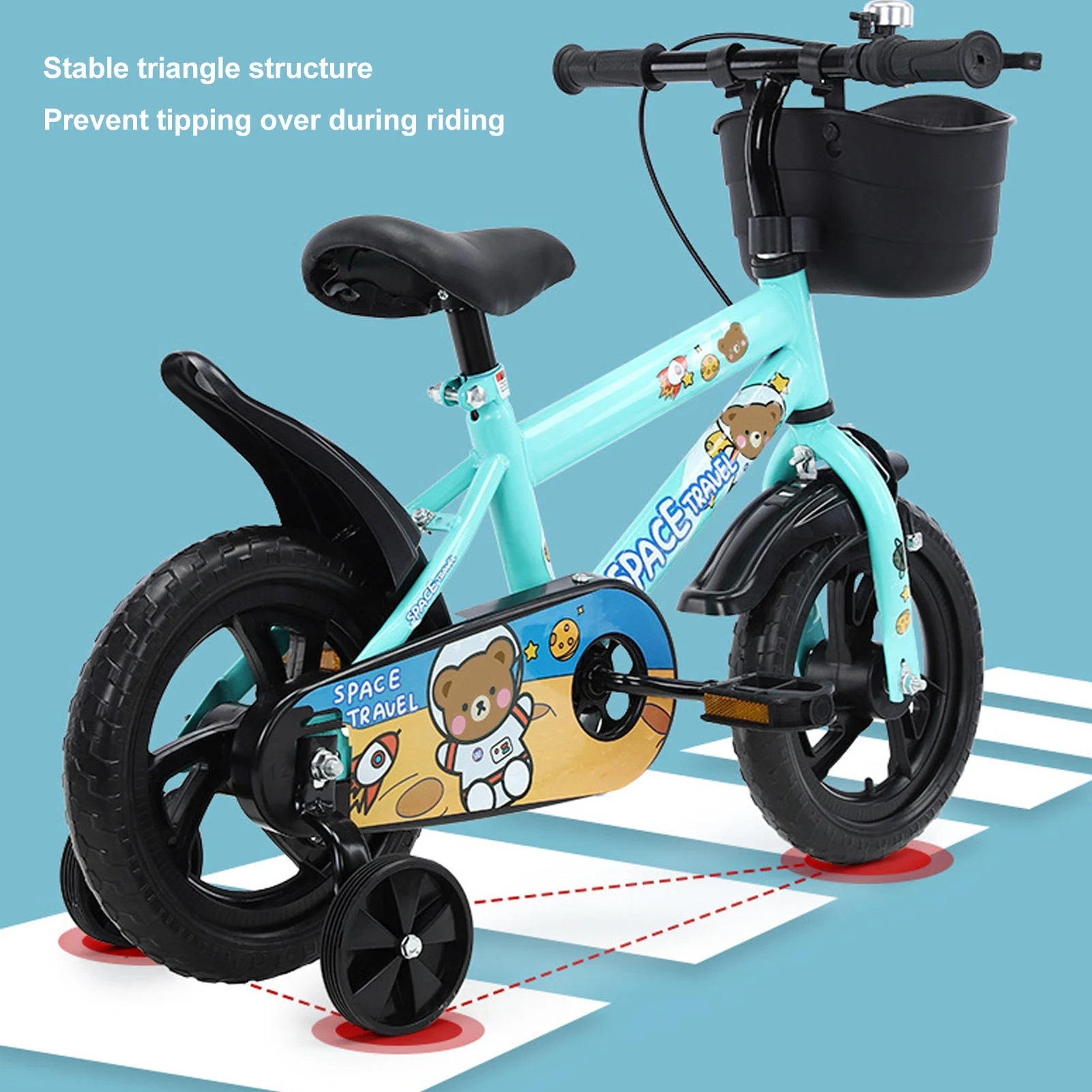Kids Bike Prevent Foot Stuck Stable Structure Elastic Cushion Children Bike with Training Wheels for Ages 3‑6 Years