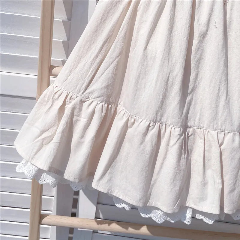 Ruffles Lace Patchwork Cotton White Mini Skirt High Waist A-Line Skirts For Women 2024 Summer
