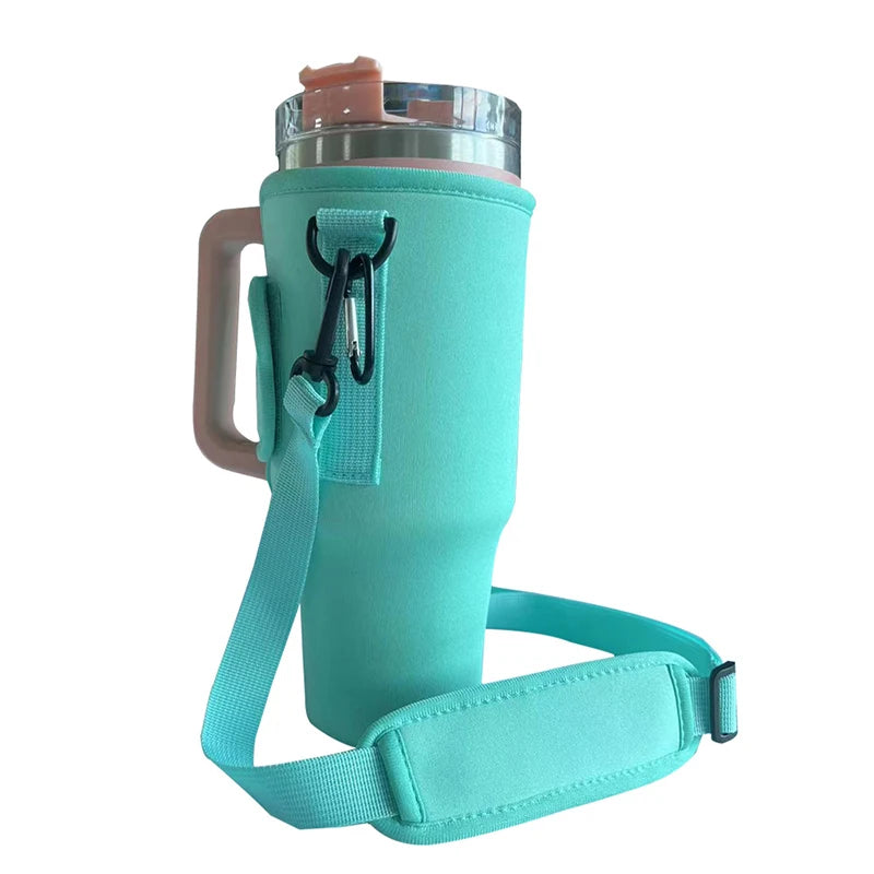 Water Bottle Carrier Bag Compatible with 40oz Tumbler with Handle, Water Bottle Holder with Adjustable Shoulder Strap