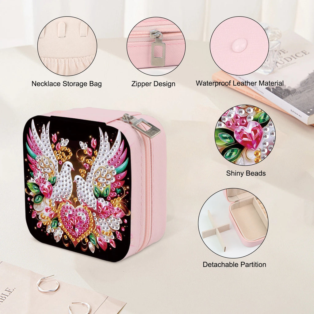 Diamond Art Painting Jewelry Organizer Box kit,DIY Pigeon Jewelry Box for Adults, Portable Jewelry Case Jewelry storage Gifts