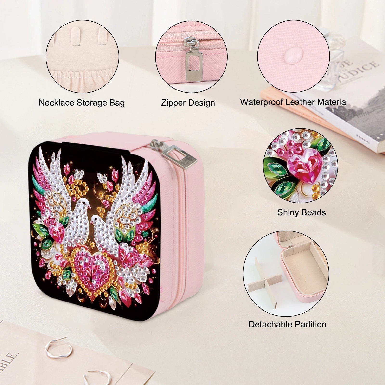 Diamond Art Painting Jewelry Organizer Box kit,DIY Pigeon Jewelry Box for Adults, Portable Jewelry Case Jewelry storage Gifts
